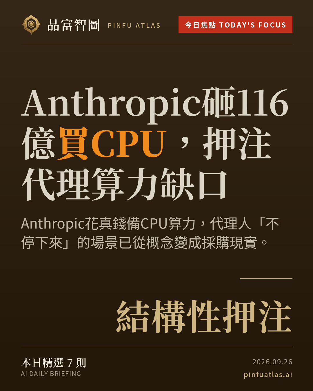 Anthropic砸116億買CPU,押注代理算力缺口