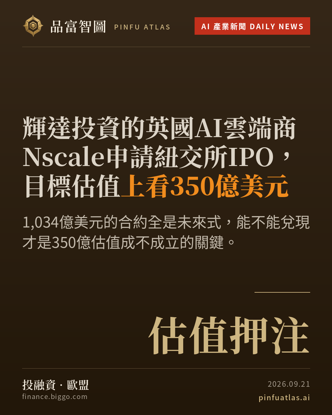 輝達投資的英國AI雲端商Nscale申請紐交所IPO,目標估值上看350億美元
