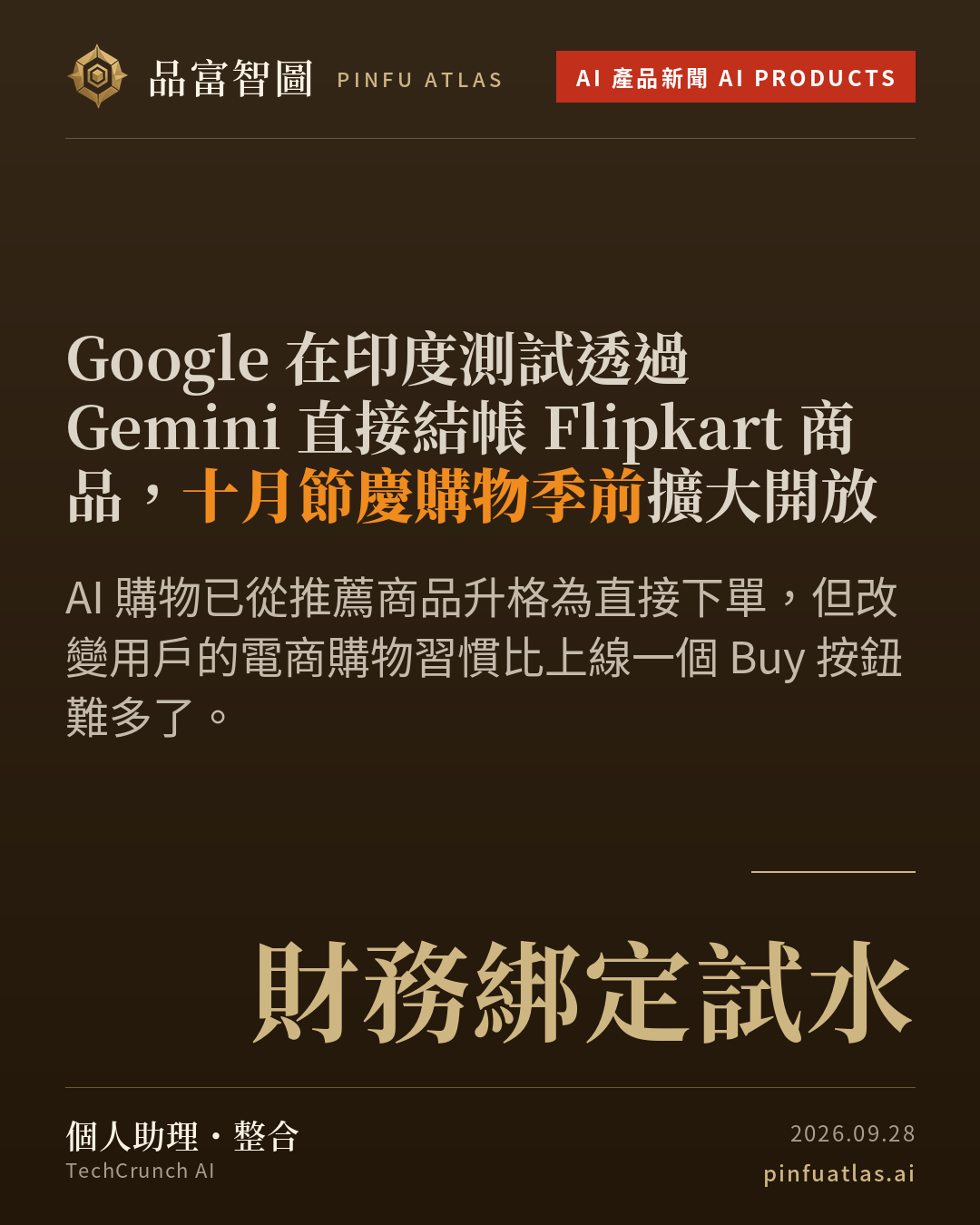 Google 在印度測試透過 Gemini 直接結帳 Flipkart 商品,十月節慶購物季前擴大開放