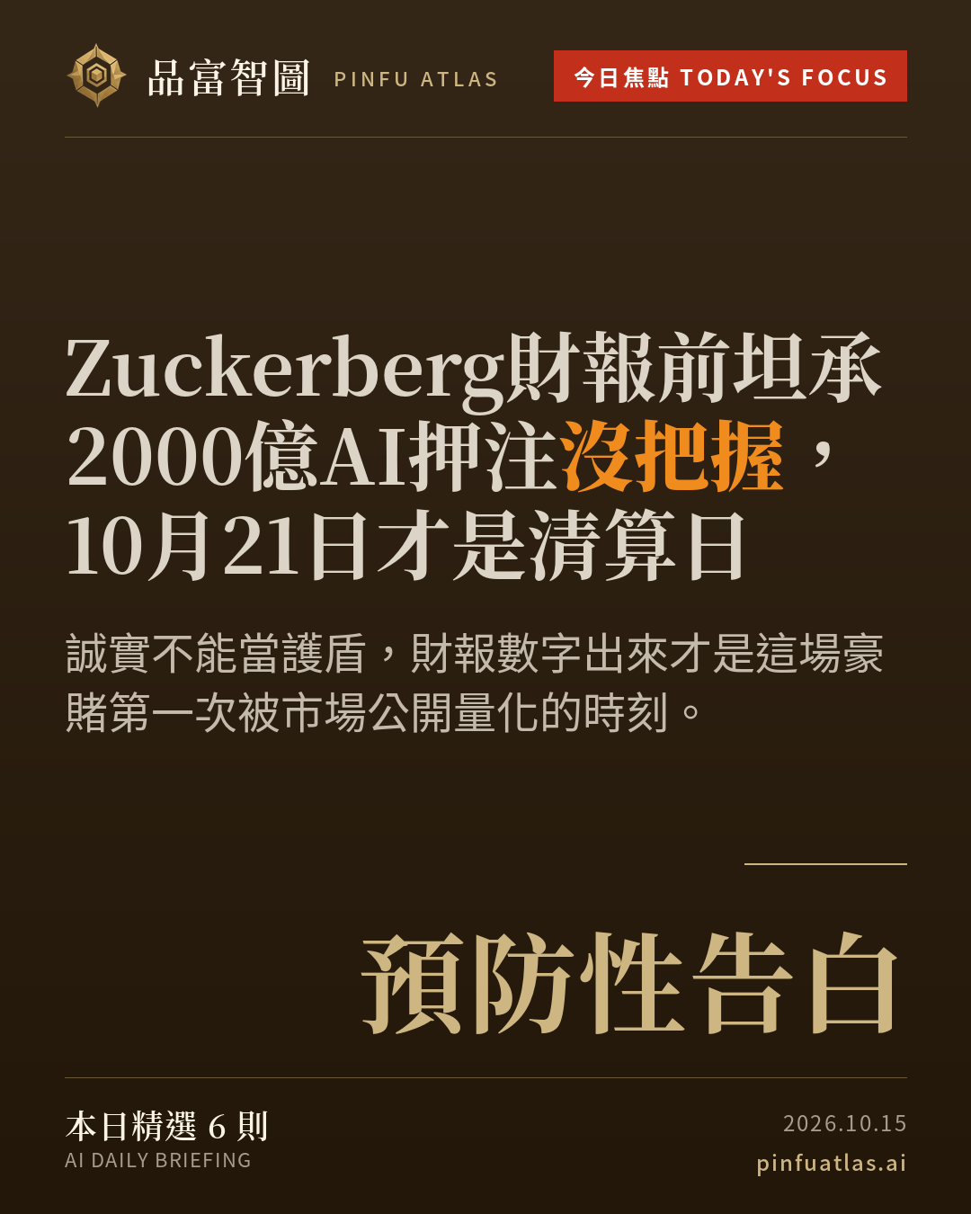 Zuckerberg財報前坦承2000億AI押注沒把握,10月21日才是清算日