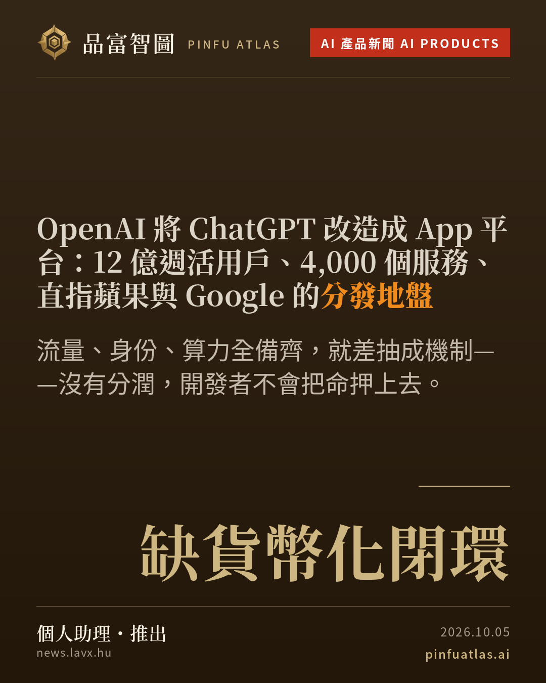 OpenAI 將 ChatGPT 改造成 App 平台:12 億週活用戶、4,000 個服務、直指蘋果與 Google 的分發地盤