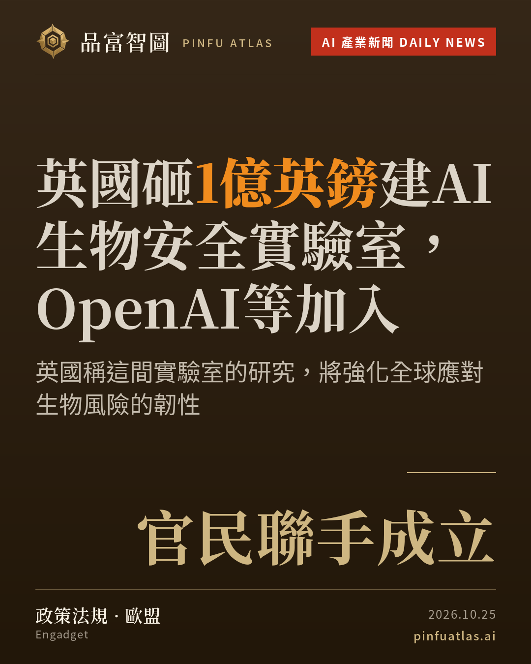 英國砸1億英鎊建AI生物安全實驗室,OpenAI等加入